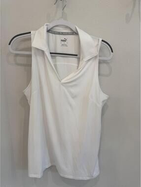 Puma Sleeveless White Golf Polo Shirt Large